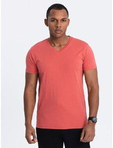 Ombre Clothing Bombažna moška koralna majica z V-izrezom V12-TSBS-0145