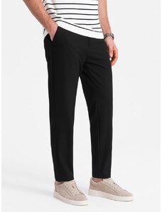 Ombre Clothing Moške črne chinos hlače z elastičnim pasom V3 PACP-0158