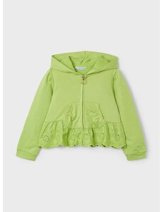 Otroški bombažen pulover Mayoral zelena barva, s kapuco