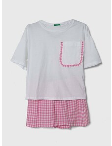 Otroška bombažna pižama United Colors of Benetton bela barva