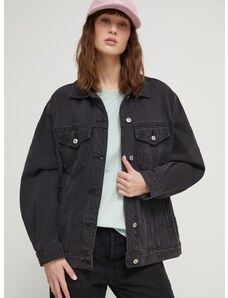 Jeans jakna Abercrombie & Fitch ženska, črna barva
