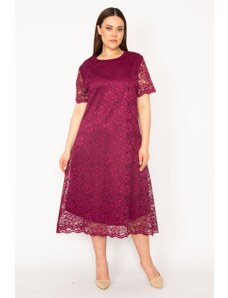 Şans Women's Plus Size Damson Lined Lace Evening Dress
