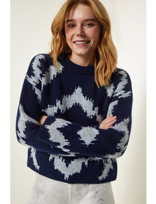 Happiness İstanbul Women's Navy Blue Patterned Knitwear Sweater