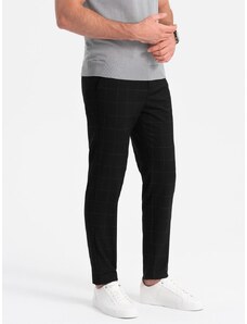 Ombre Clothing Moške črne hlače klasičnega kroja z vzorcem V5 PACP-0187