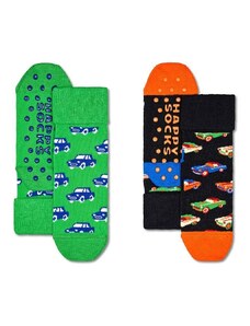 Otroške nogavice Happy Socks Kids Cars Anti-Slip Socks 2-pack zelena barva