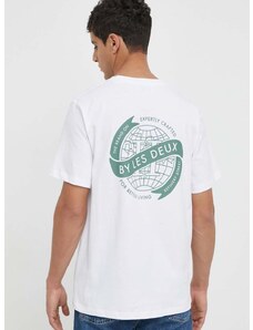 Bombažna kratka majica Les Deux moški, bela barva