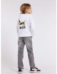 Otroški pulover BOSS bela barva, s kapuco