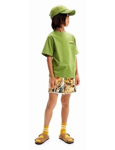 Otroška bombažna kratka majica Desigual zelena barva