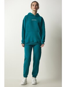 Happiness İstanbul Women's Emerald Green Raised Knitted Tracksuit