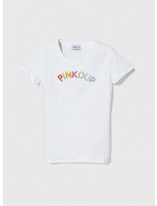Otroška bombažna kratka majica Pinko Up bela barva