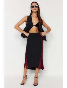 Trendyol Black Color Block Midi Thick Flexible Knitted Skirt