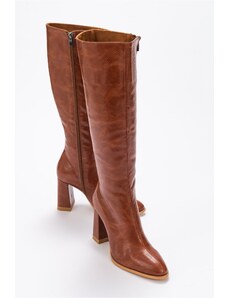 LuviShoes Decer Women's Tan Brown Heeled Boots