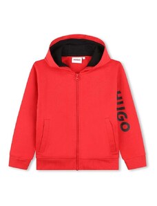 Otroški pulover HUGO rdeča barva, s kapuco