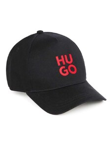 Otroška bombažna bejzbolska kapa HUGO črna barva