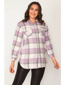 Şans Women's Plus Size Lilac Plaid Shirt