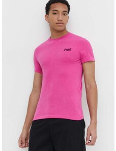 Bombažna kratka majica Superdry moški, roza barva
