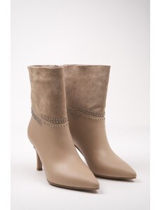 LuviShoes Paıx Beige Leather -suede Women's Boots
