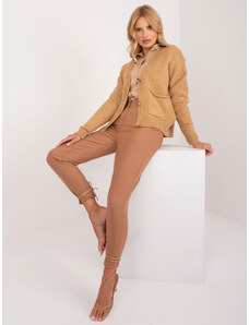 Fashionhunters Women's camel knitted sweater with a neckline