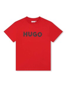 Otroška bombažna kratka majica HUGO rdeča barva