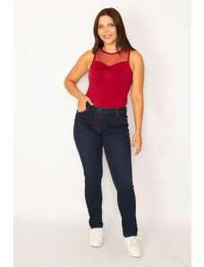 Şans Women's Plus Size Navy Blue 5-Pocket Skinny Jeans