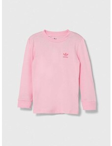 Otroška bombažna majica z dolgimi rokavi adidas Originals roza barva