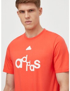 Bombažna kratka majica adidas moški, rdeča barva