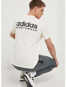 Bombažna kratka majica adidas moški, bež barva