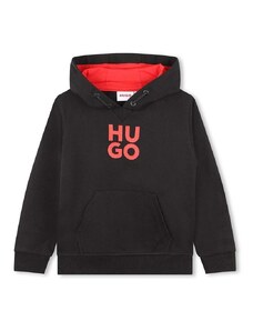 Otroški pulover HUGO črna barva, s kapuco