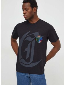 Bombažna kratka majica Just Cavalli moški, črna barva