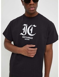 Bombažna kratka majica Just Cavalli moški, črna barva