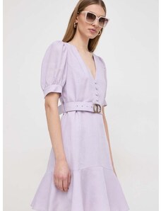 Obleka iz mešanice lana Twinset vijolična barva