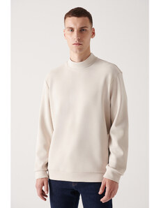 Avva Men's Beige Half Turtleneck Soft Touch Regular Fit Sweatshirt