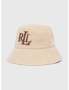 Bombažni klobuk Lauren Ralph Lauren bež barva