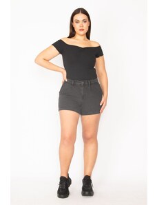 Şans Women's Plus Size Black Jeans Shorts With Side And Back Pockets