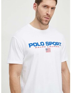 Bombažna kratka majica Polo Ralph Lauren moški, bela barva