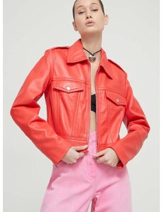 Usnjena jakna Moschino Jeans ženska, rdeča barva