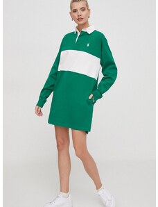 Bombažna obleka Polo Ralph Lauren zelena barva