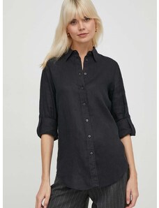 Lanena srajca Lauren Ralph Lauren črna barva