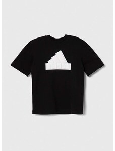 Otroška bombažna kratka majica adidas črna barva