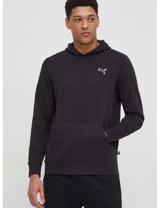 Bombažen pulover Puma moška, črna barva, s kapuco