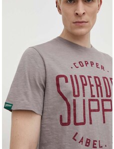 Bombažna kratka majica Superdry moški, siva barva