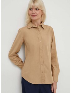 Bombažna srajca Lauren Ralph Lauren ženska, bež barva