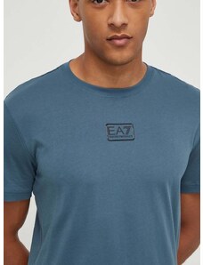 Bombažna kratka majica EA7 Emporio Armani moški, turkizna barva