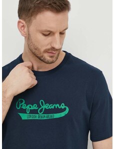 Bombažna kratka majica Pepe Jeans moški, mornarsko modra barva