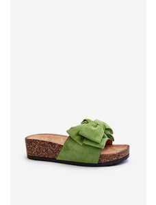Kesi Women's slippers on a cork platform with a bow, green Tarena