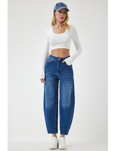 Happiness İstanbul Women's Blue High Waist Baggy Jeans