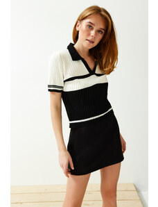 Trendyol Black Polo Collar Color Block Knitwear Sweater