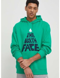 Bombažen pulover The North Face moška, zelena barva, s kapuco