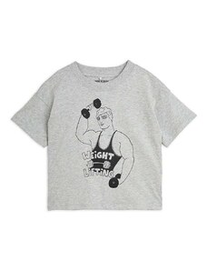 Otroška bombažna kratka majica Mini Rodini siva barva