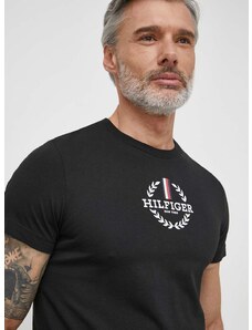 Bombažna kratka majica Tommy Hilfiger moški, črna barva